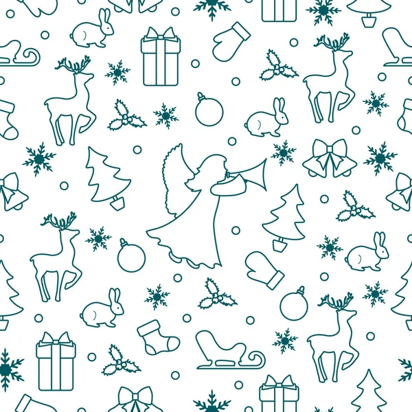New Year 2020 Merry Christmas pattern angel, deer — Stock Vector
