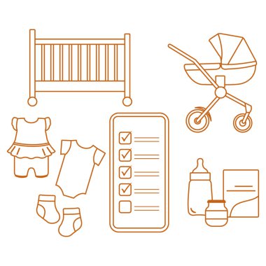 Smartphone with checklist newborn baby accessories clipart