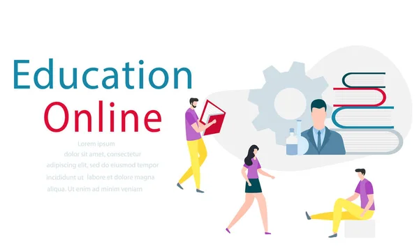 Wektor Edukacja online, odległość studiowania ludzi — Wektor stockowy