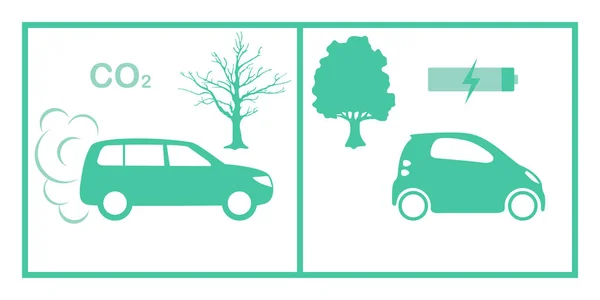 Ökológia Zöld energia autó kontra szennyezett autó védelem — Stock Vector