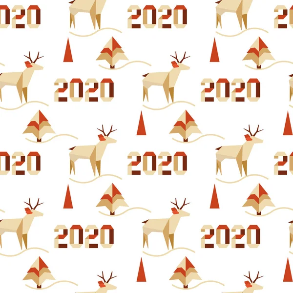 New year 2020 Christmas tree Santa's deer origami — Stock Vector