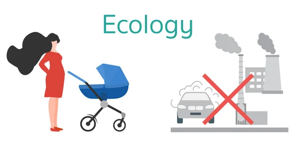 Ekologia fabryki samochodów Zanieczyszczenie środowiska Ludzie — Wektor stockowy