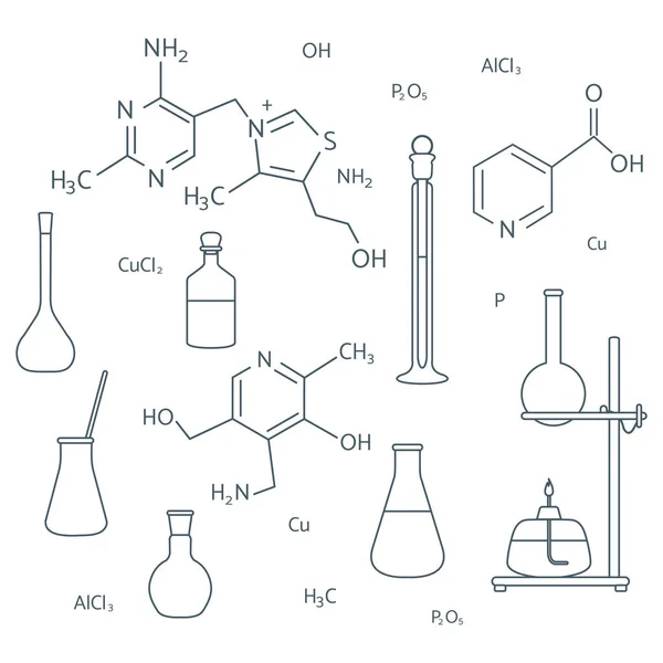 Tudomány Kémia Gyógyszertár Oktatás Laboratóriumi berendezések — Stock Vector