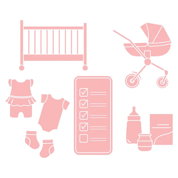 Smartphone con checklist accesorios para bebés recién nacidos — Archivo Imágenes Vectoriales