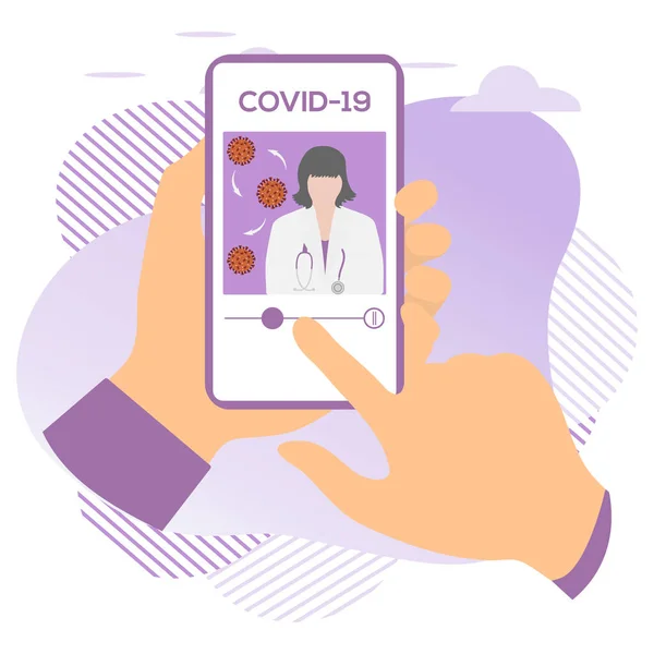 Ilustración Vectorial 2019 Ncov Human Buscando Información Sobre Coronavirus Covid — Vector de stock