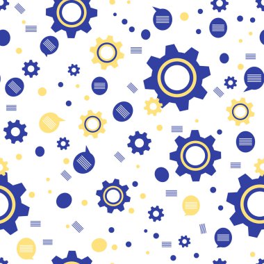 Vektör endüstrisi kusursuz desenli, dişli, dişli çarklı çizim. Mekanik arka plan. Takım çalışması, iletişim konsepti. Mühendislik geliştirme. Tasarım ambalajı, kumaş, baskı