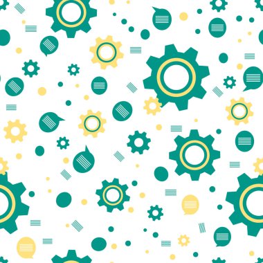 Vektör endüstrisi kusursuz desenli, dişli, dişli çarklı çizim. Mekanik arka plan. Takım çalışması, iletişim konsepti. Mühendislik geliştirme. Tasarım ambalajı, kumaş, baskı