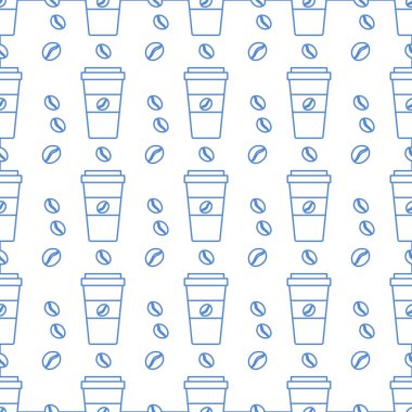 Kusursuz kahve kalıbı. Kağıt kahve fincanlarıyla arka plan tekrarı. - Günaydın. Götürün. Kafe, bistro, bar menü kartı. Paket, tekstil ve baskı için yiyecek ve içecek tasarımı