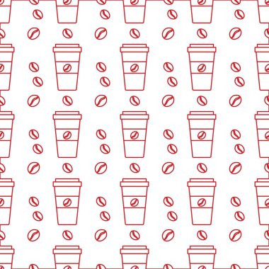 Kusursuz kahve kalıbı. Kağıt kahve fincanlarıyla arka plan tekrarı. - Günaydın. Götürün. Kafe, bistro, bar menü kartı. Paket, tekstil ve baskı için yiyecek ve içecek tasarımı