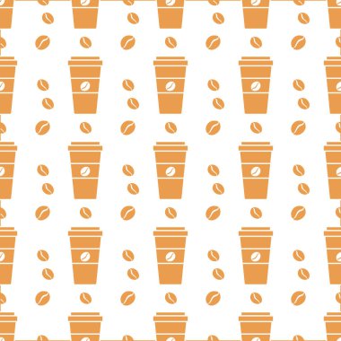Kusursuz kahve kalıbı. Kağıt kahve fincanlarıyla arka plan tekrarı. - Günaydın. Götürün. Kafe, bistro, bar menü kartı. Paket, tekstil ve baskı için yiyecek ve içecek tasarımı