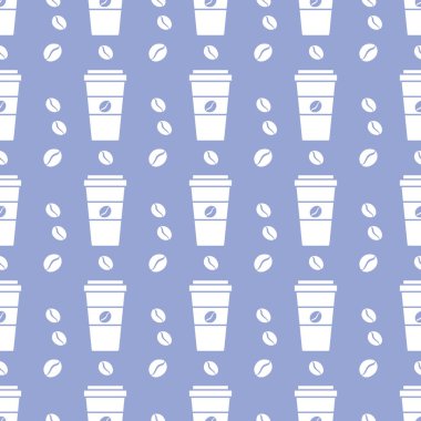 Kusursuz kahve kalıbı. Kağıt kahve fincanlarıyla arka plan tekrarı. - Günaydın. Götürün. Kafe, bistro, bar menü kartı. Paket, tekstil ve baskı için yiyecek ve içecek tasarımı