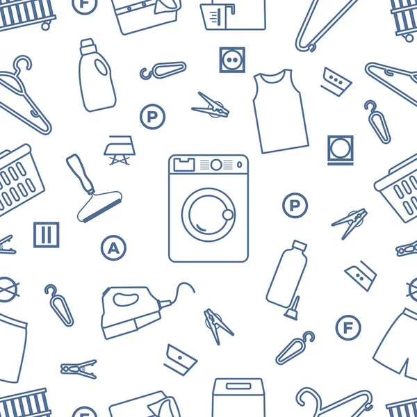 Vektör desensiz tasvir, kuru temizleme, çamaşır, temizlik hizmetleri. Ev aletleri. Elbise yıkama, çamaşır yıkama. Çamaşır servisi ekipmanları. İşleri normal işlemde yeniden başlat