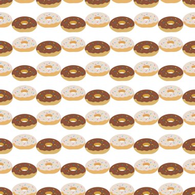 Vektör desensiz illüstrasyon lezzetli çörekler. Lezzetli tatlı çörekler, jöleli ve şekerli. Menü tasarımı için yiyecek konsepti, kafe dekorasyonu, teslimat kutusu, tatlı, paket için pasta tasarımı, baskı için baskı.