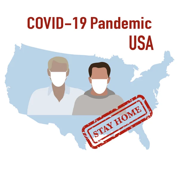 Ilustración Vectorial Mapa Covid Personas Con Máscaras Protectoras Cuarentena Pandemia — Vector de stock