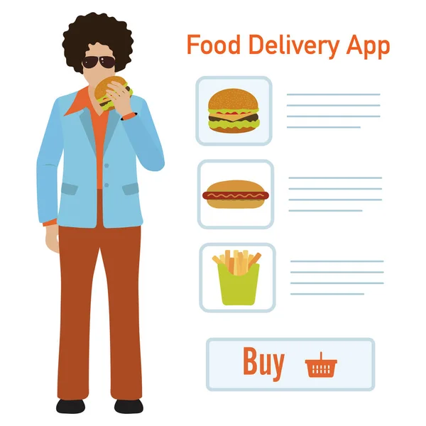 Vektorillustration Online Bestellung Von Lebensmitteln Getränken App Sichere Lieferung Schneller — Stockvektor