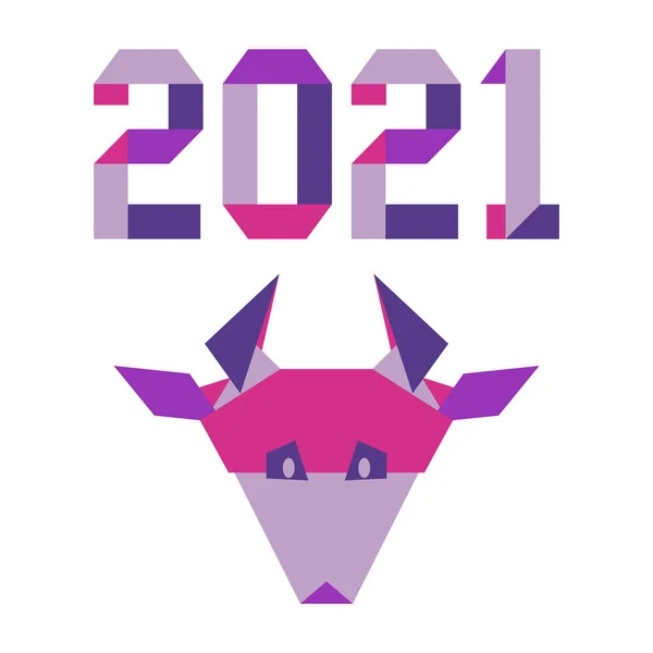 Новым Годом Векторная Иллюстрация Цифрами 2021 Года Быком Бычий Ежегодный — стоковый вектор
