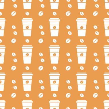 Kusursuz kahve kalıbı. Kağıt kahve fincanlarıyla arka plan tekrarı. - Günaydın. Götürün. Kafe, bistro, bar menü kartı. Paket, tekstil ve baskı için yiyecek ve içecek tasarımı
