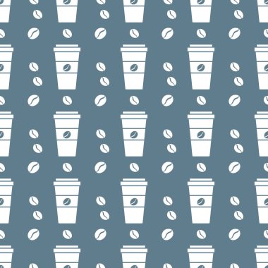 Kusursuz kahve kalıbı. Kağıt kahve fincanlarıyla arka plan tekrarı. - Günaydın. Götürün. Kafe, bistro, bar menü kartı. Paket, tekstil ve baskı için yiyecek ve içecek tasarımı