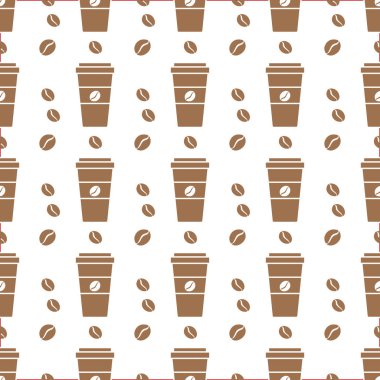 Kusursuz kahve kalıbı. Kağıt kahve fincanlarıyla arka plan tekrarı. - Günaydın. Götürün. Kafe, bistro, bar menü kartı. Paket, tekstil ve baskı için yiyecek ve içecek tasarımı