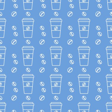 Kusursuz kahve kalıbı. Kağıt kahve fincanlarıyla arka plan tekrarı. - Günaydın. Götürün. Kafe, bistro, bar menü kartı. Paket, tekstil ve baskı için yiyecek ve içecek tasarımı