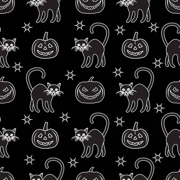 Απόκριες Κόμμα Αδιάλειπτη Μοτίβο Διάνυσμα Απεικόνιση Jack Lantern Γάτα Τρομακτική — Διανυσματικό Αρχείο