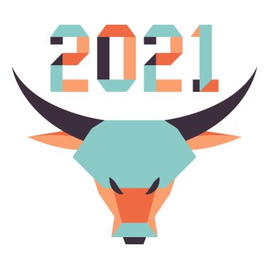 Origami 2021 yılı rakamları ve saçmalıklarıyla yeni yıl vektör illüstrasyonun kutlu olsun. Çin takviminde 2021 'in sembolü olan yıllık boğa burcu. Öküz yılı. Çin burcu. Yazdırma için tasarım
