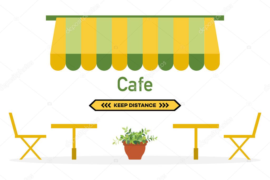 Vector illustration Reopening of cafe, restaurant after COVID-19 quarantine, coronavirus pandemic. Keeping distance between visitors. Social distancing. Reducing risk of infection, prevention measures