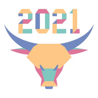 Origami 2021 yılı rakamları ve saçmalıklarıyla yeni yıl vektör illüstrasyonun kutlu olsun. Çin takviminde 2021 'in sembolü olan yıllık boğa burcu. Öküz yılı. Çin burcu. Yazdırma için tasarım