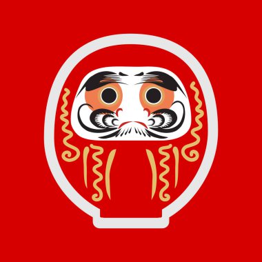 Mutlu Japon Yeni Yılı 2021. Daruma- Japon geleneksel bebeği. Roly-poly oyuncak vektör çizimi. Yıllık dilek dileme ritüeli. Japon gelenekleri. Yazdırma için tasarım