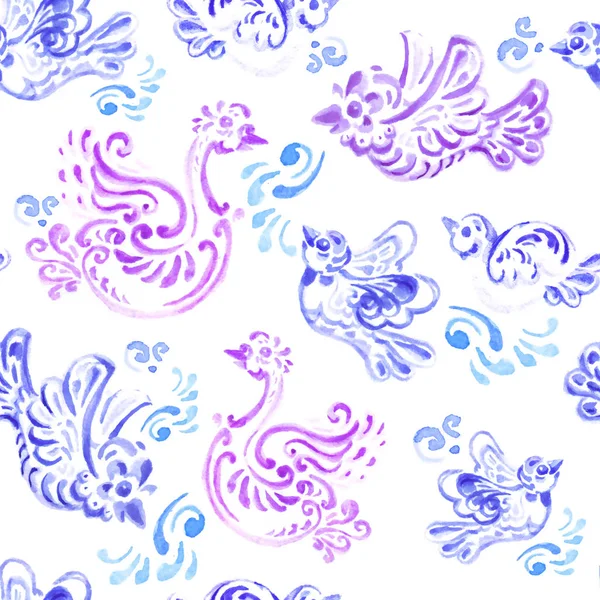 Mavi ve mor kuşlar havada uçan ile Seamless modeli