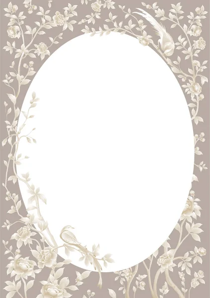 vektör yuvarlak çerçeve dalları, çiçek ve kuş