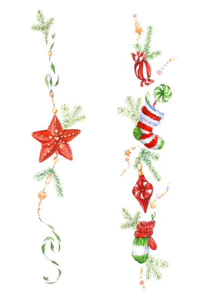 Ακουαρέλα Εικονογράφηση Χριστουγεννιάτικες Γιρλάντες — Φωτογραφία Αρχείου