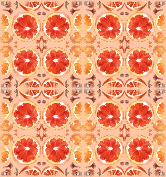 Watercolor Seamless Pattern Oranges Spices — Stock Photo, Image