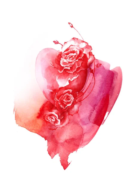 Acuarela Ilustración Con Corazón Rosas —  Fotos de Stock