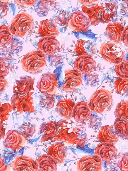 kırmızı gül ile sulu boya Dikişsiz desen