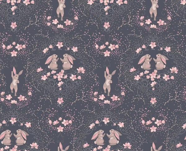 Tavşanlar ve çiçek süsleme ile vektör Dikişsiz desen