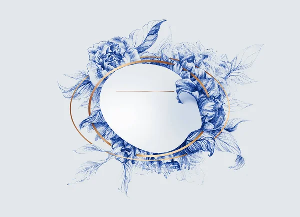 Ball Pen Illustration Flowers Oval Frame — Stock Photo, Image