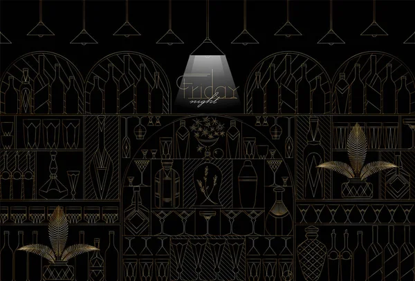 bar ile vektör illüstrasyon, şişe ve gözlük ile raflar, arka plan