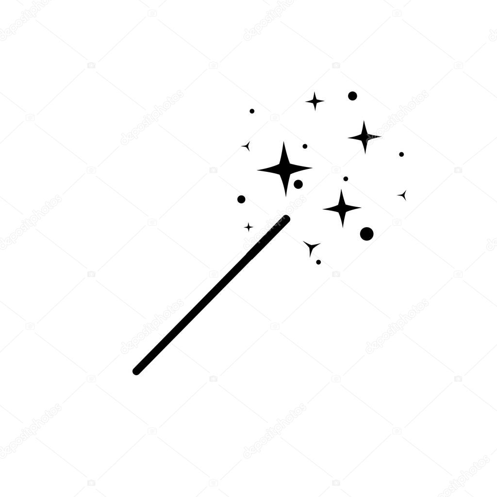 Simple black magic wand icon vector, magic stick logo, fairy tale sign, wand symbol