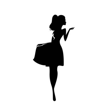 kadın logosu, glamour model flört bir öpücük simge vektör üfleme güzel genç kız