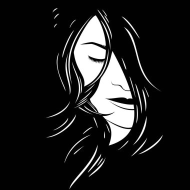 güzel genç kadın yüz simge vektör, güzel kız logo, güzellik işareti, portre siluet