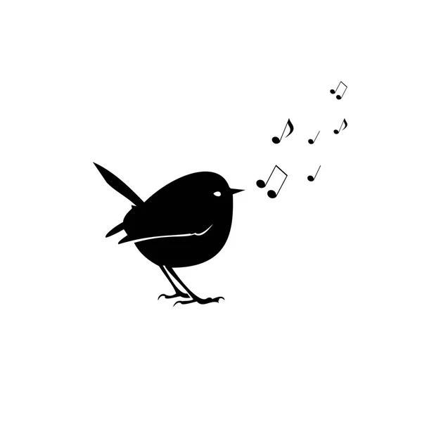 可爱的小鸟唱与它的嘴和飞行笔记 鸟在简约的样式 动物媒介标志 — 图库矢量图片