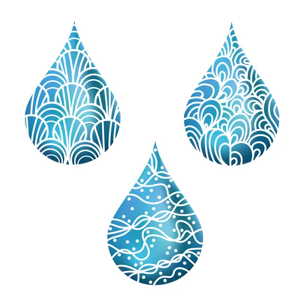 Set Blauw Gekleurde Verschillende Water Drop Iconen Vector Creatieve Aqua — Stockvector