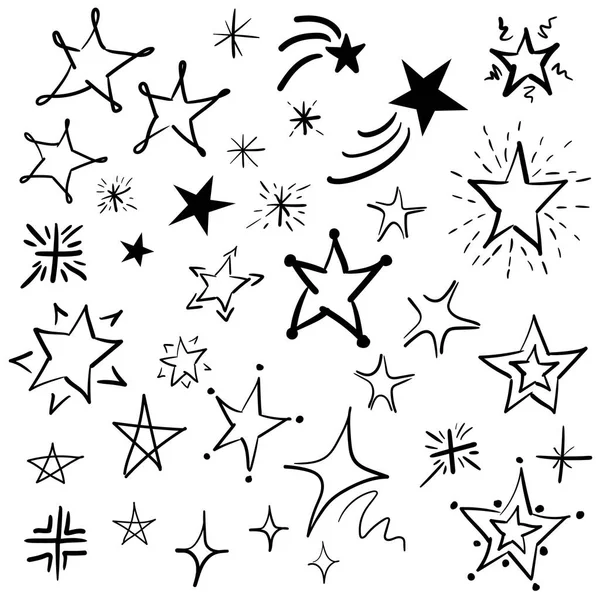 Colección Vectores Estrellas Garabato Dibujado Mano Conjunto Iconos Estrellas Dibujos — Vector de stock