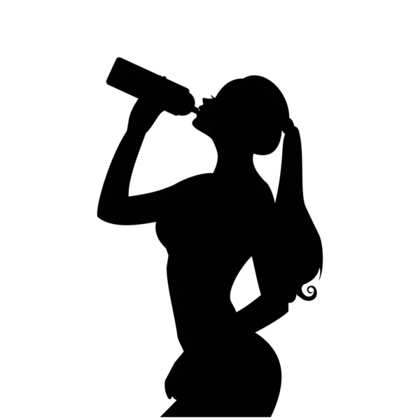 美しい若い女の子が水のアイコンベクトルを飲む ボトルを持つ運動少女 健康的なライフスタイルシンボル — ストックベクタ
