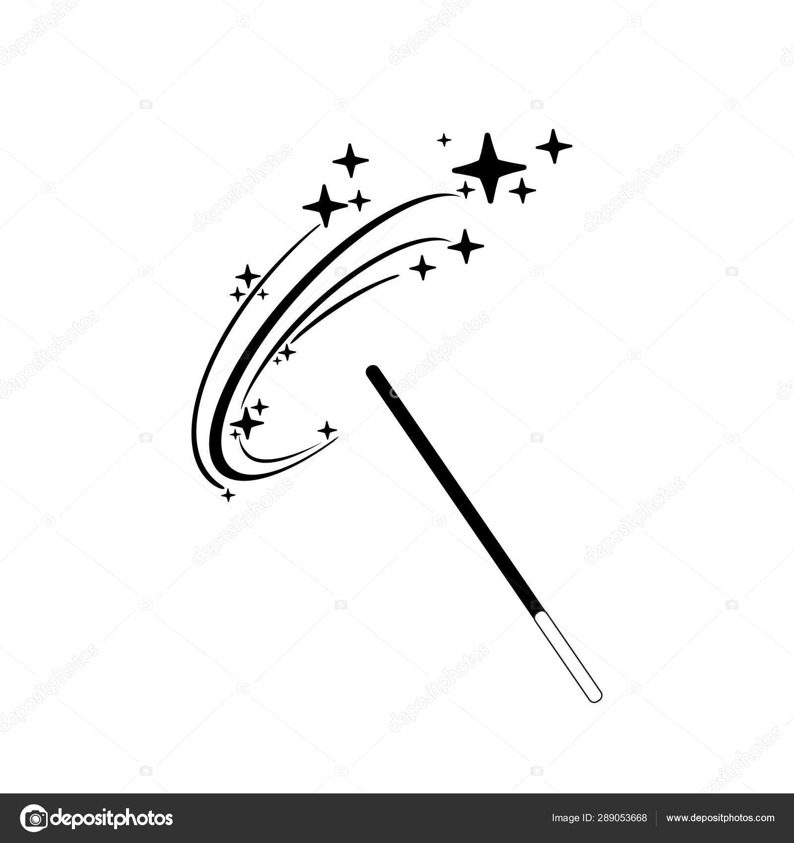 Simple Black Magic Wand Icon Vector Magic Stick Logo Fairy Stock