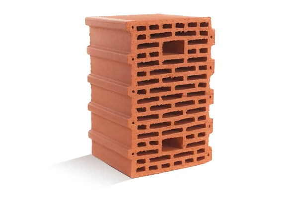 Czerwona Cegła Blok Cegły Białym Tle Ceramiczny Blok Nowego Rozwoju — Zdjęcie stockowe