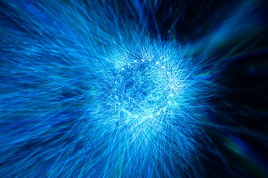 Açık mavi ışınlı lazer projeksiyonları. Kozmik ışınlar ve ışık oyunu