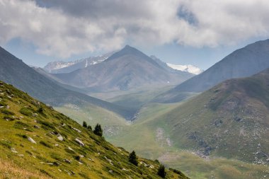 Yazın dağ vadisi, Almaty, Kazakistan. Mou'dan görünüm