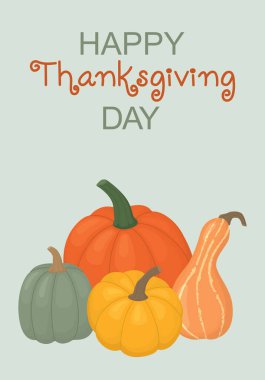Renkli balkabaklı Şükran Günü kartınız kutlu olsun. Sonbahar sebze hasadı ile pankart